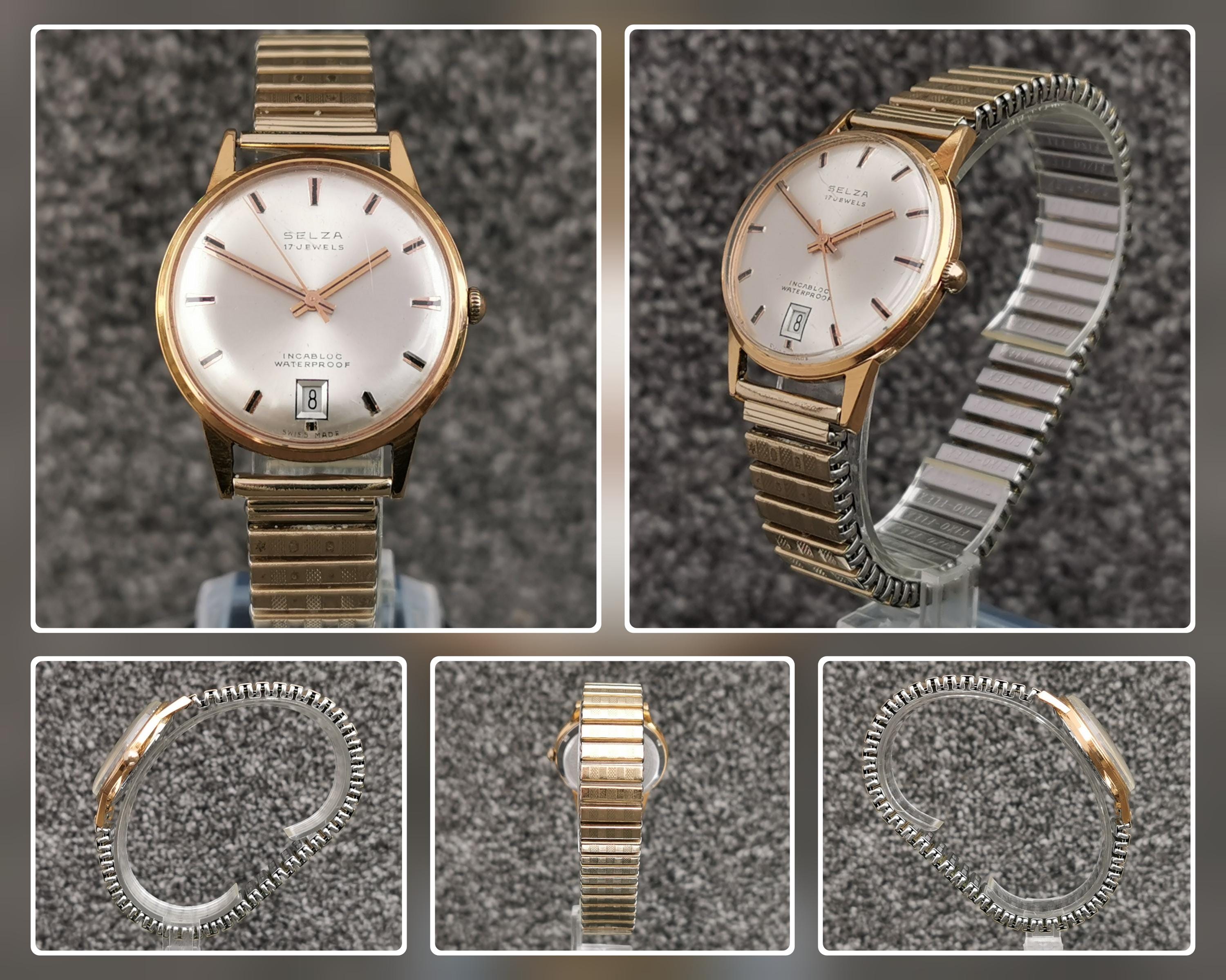 Vintage Selza Swiss Made Watch: 17 Jewels, Rolled Gold Bracelet
