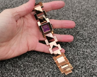 Classic DIESEL Quartz Watch, Purple Dial, Rose-Gold Stainless Steel Bracelet, Y2K Fashion Jewellery