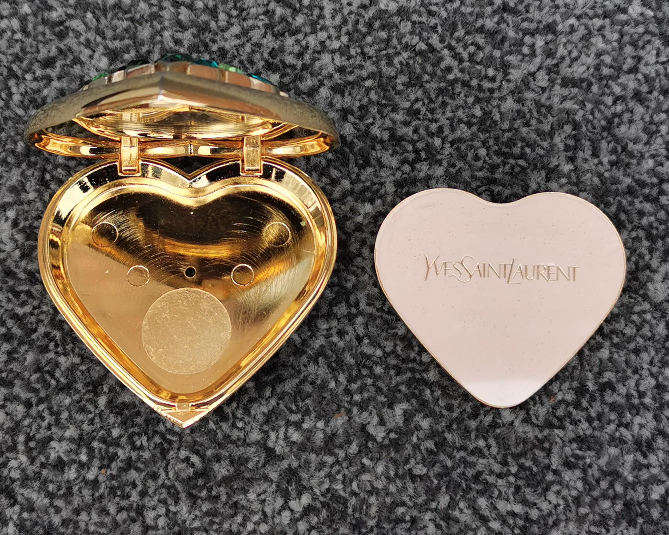 Vintage Yves Saint Laurent Heart Jewel Compact, Rhinestone YSL