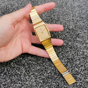 1992 Seiko Quartz Tank Watch, Pinstripe Dial, Yellow Gold-Plated Steel Bracelet, 8621-5120
