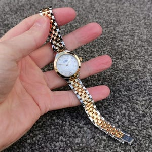 Rotary Quartz Watch, Crystal Pearl Dial, Two-Tone Stainless Steel Bracelet