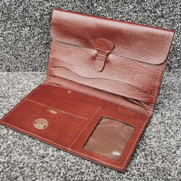 1960's Vintage Chossy Oak Hide Leather Wallet Large Pocket, Money Notes Credit Card Stamp Id Photo, England