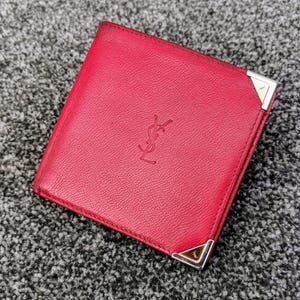 Cartera de bolsillo vintage de diseñador YSL, piel roja, Yves Saint Laurent Paris, estilo retro de los años 90
