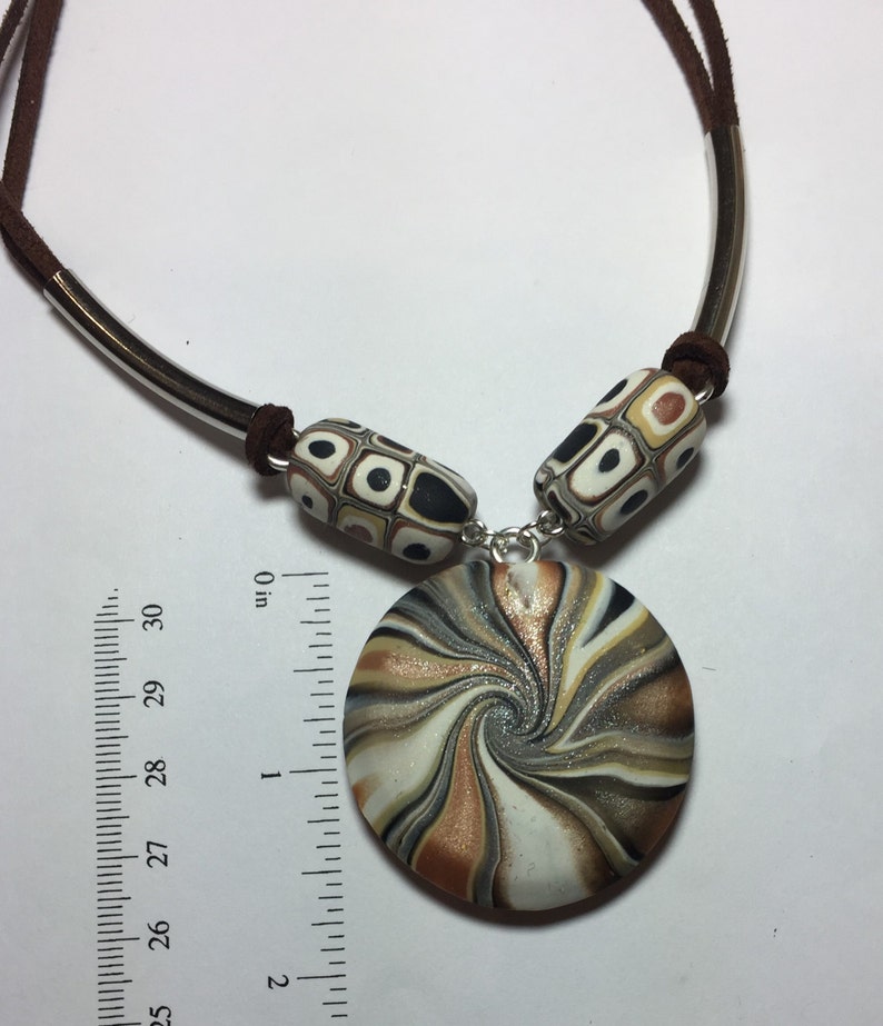 earrings and necklace with suede leather cord Double sided pendant Colourful swirl design set