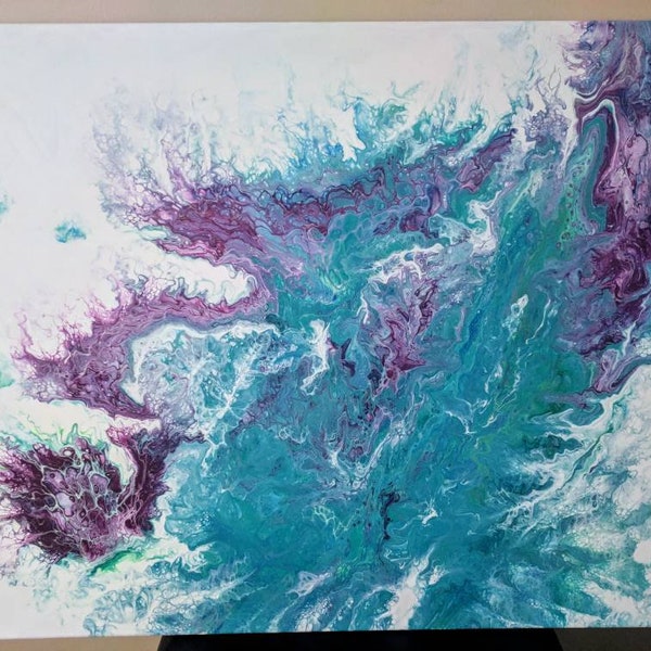 Soothing Blue Fluid Painting - Abstract Ocean Waves on Acrylic Canvas, Acrylic painting,  acrylic art painting