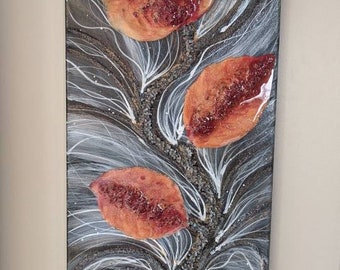Acrylic painting - 3D wall art - Wild flower - abstract painting  10 by 20 in
