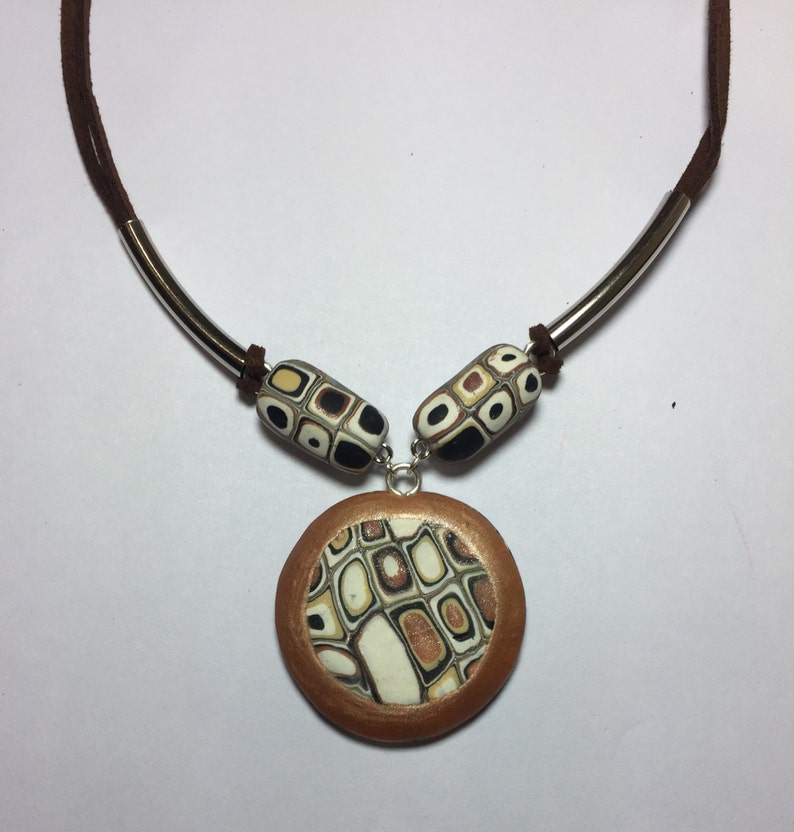 earrings and necklace with suede leather cord Double sided pendant Colourful swirl design set