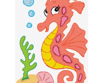 Embroidery pattern - baby seahorse pattern art, cross stitch PDF, instant download