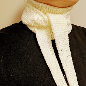 NEW! Handmade Knitted scarf Sophie, Small Knitted Scarf in elegant style – Soft Neck Scarf, Mini Neck Scarf, Cozy Charming gift, white