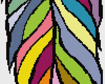 Embroidery pattern - Colourful Feather Abstract art, cross stitch PDF, instant download