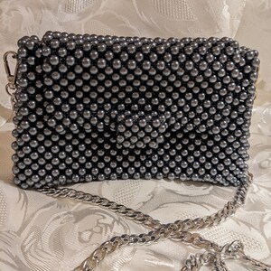 Handmade Clutch Opulent Ivory Pearl, Silver Line Beaded Wedding Bag, Cream Bridal Purse, Elegant Evening Clutch, Faux Pearl Luxury Accessory