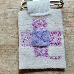 Purple Cross Angora Wool Pin Brooch