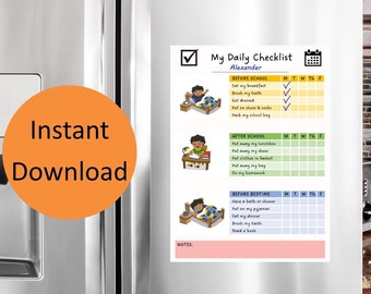 Kids Daily Routine Checklist Chart Printable - Brown Hair Light Skin ...