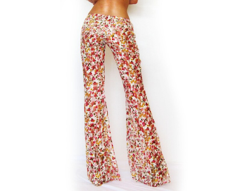 Custom Bohemian White Floral Print Lace Pants Festival Pants Dance Pants Bell Bottom Pants Beach Cover-Up Pants Flare Pants Playa