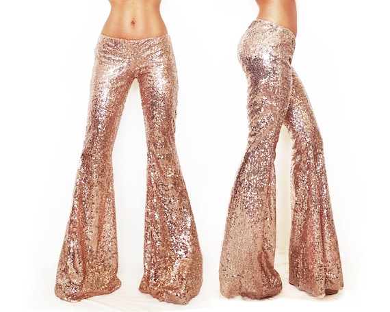 sequin pants rose gold