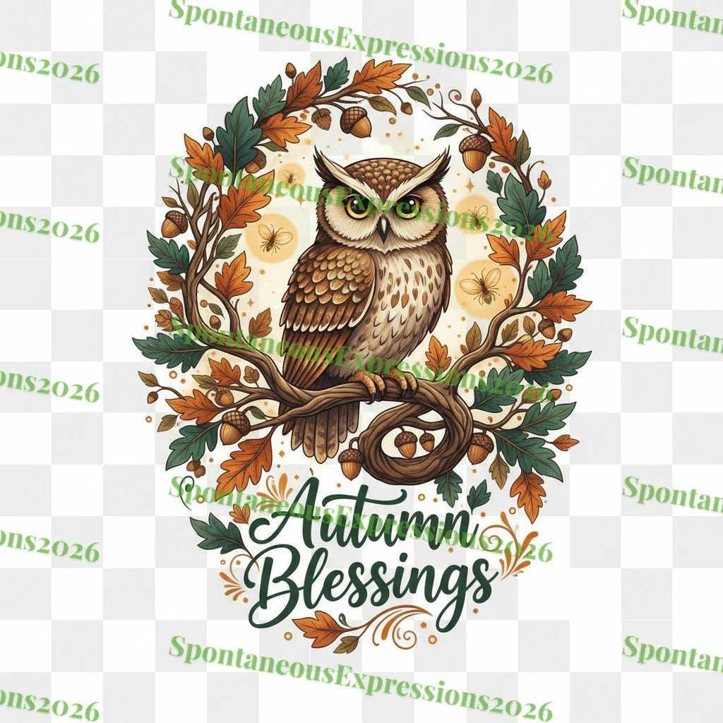 Autumn Blessings – Enchanted Forest Owl PNG