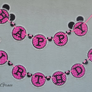 Minnie Mouse Happy Birthday Banner, Birthday Banner Hot Pink Minnie Banner,Pink Minnie Banner,Minnie Birthday Banner, Minie Mouse Decoration