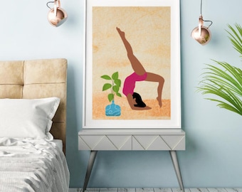 Black Woman YOGA Wall Art Printable, Minimalist Boho Yoga Decor,Black Girl Artwork for living room,Yoga Studio Art Download