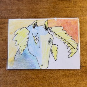 gebedskaart - paardenhoofd/betwistingsgebed; inkt en kleurpotlood: 2025