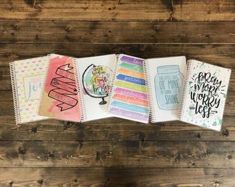 Devotional Study Prayer Journal, 8x5 handheld spiral bound, 75 page planner, 3 Page Options, 7 cover options