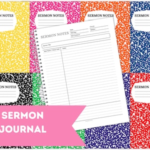 Sermon Notes Journal, spiral bound, Bible study notebook, composition book style