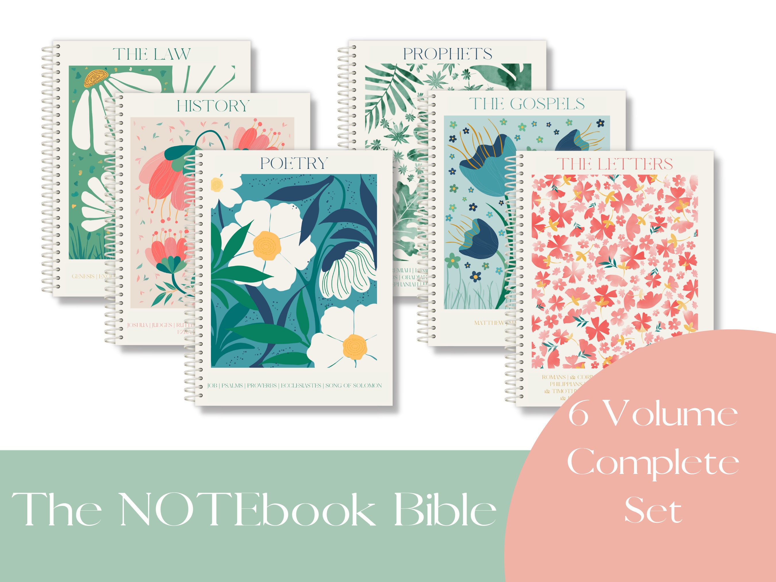 NOTEbook Bible Complete Set da 6 volumi / Genesi attraverso Apocalisse / Libri a spirale della Bibbia / Studio della Bibbia / Diario / Meditazione / NASB