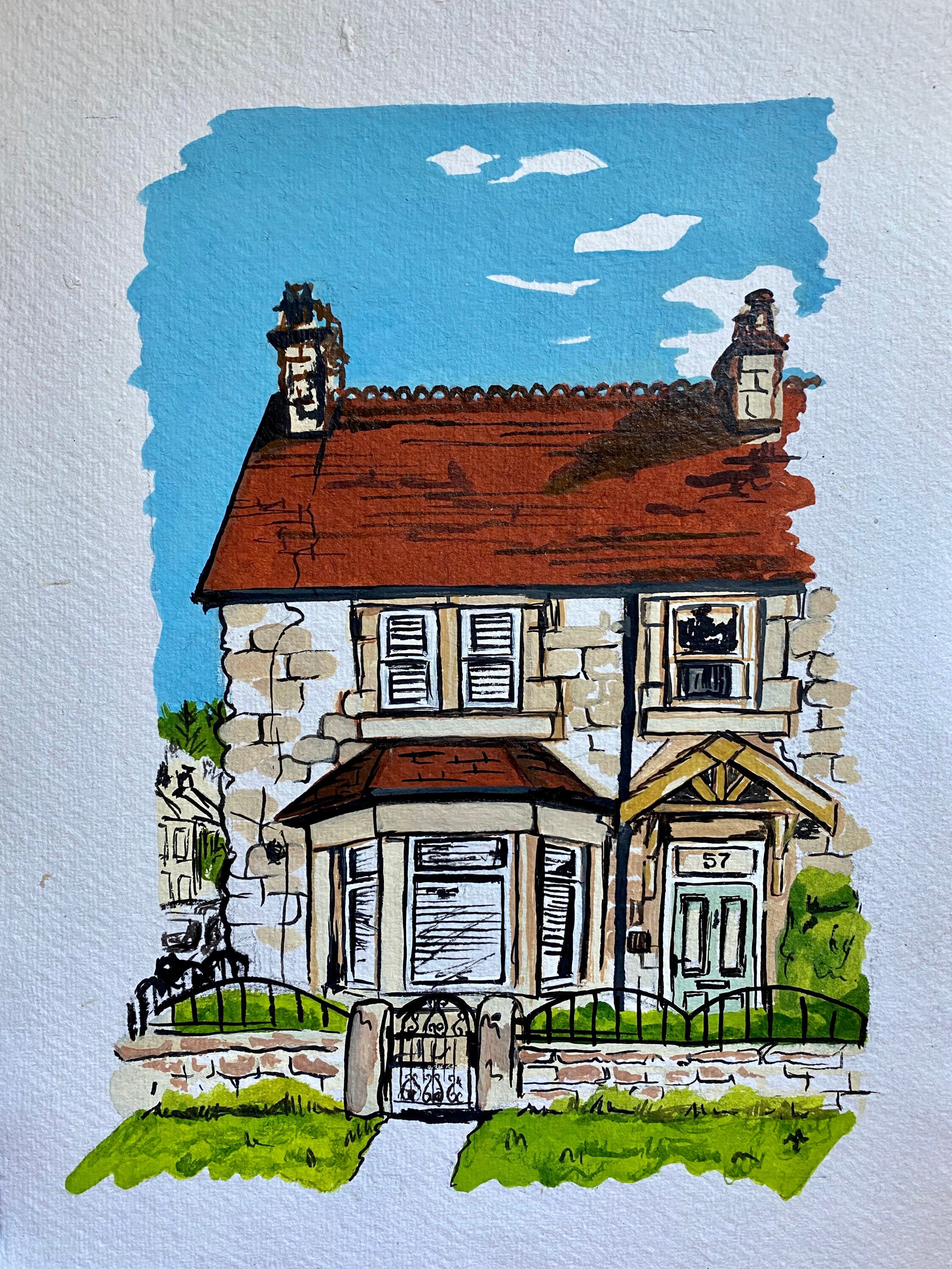 Retrato de la casa pintura de la casa obra de arte original | Etsy