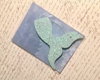 Glittered & Painted Wooden Mermaid or Whale Tail Ornament -Decoration -Adornment -Gift Tag  Meas: 3.5" -comes in unique package w/hanger