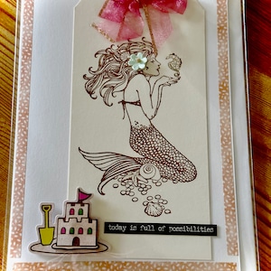A Handmade Card (the best kind) - All Occasion Card - Blank for you to write your own message - Envelope Included - Mermaid - 5" x 7"