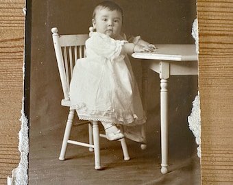 Old Victorian Antique Photo of darling Baby in Christening Gown - Sepia Tone Colors