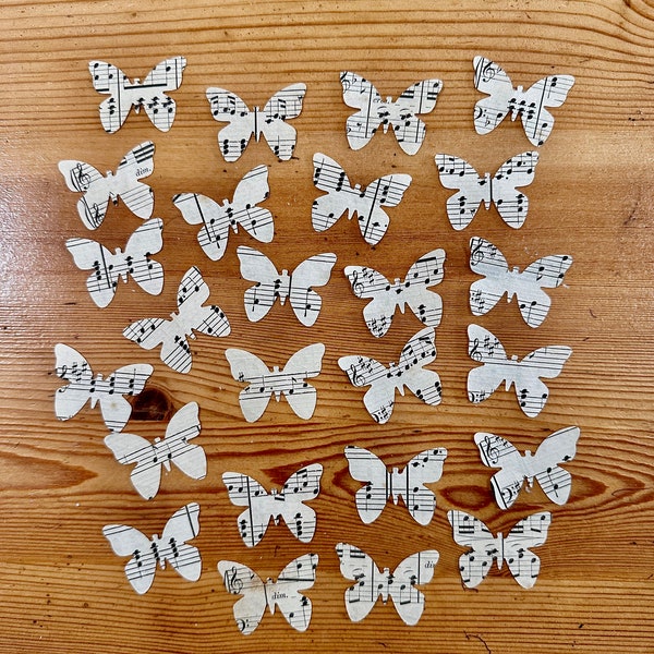 50 Paper Butterfly Punch Outs from Vintage Sheet Music - Size 1.5" - Craft - Scrapbooking - Card Making - Flowers - Aged - Junk Journaling