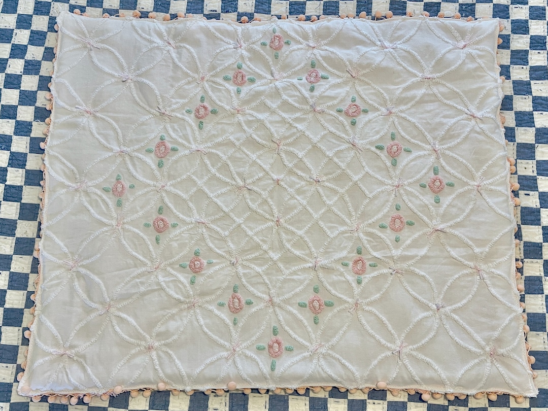 Vintage Chenille Baby Blanket Rosebud Circles Solid Pink Etsy