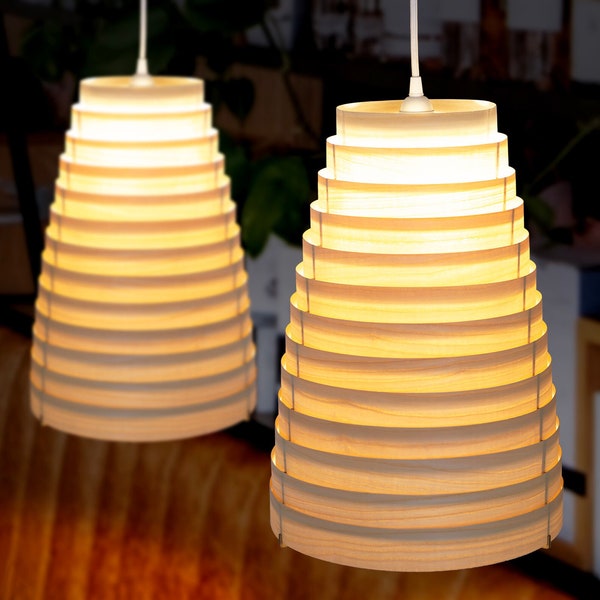 Tall ash veneer pendant light / wooden ceiling light / hanging lamp / modern wooden light / dining room light / handmade veneer lampshade