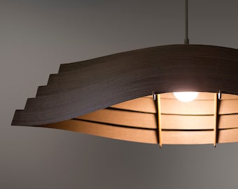 Wooden Boat Pendant Light 33" / Natural Wenge Veneer / Dining room lighting / Housewarming gifts
