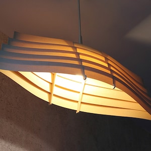 Hanging Light Fixture in the Shape of a Wooden Boat – 33 Inches / Natural Ash Veneer / Dining Room Lighting / Housewarming Gifts
