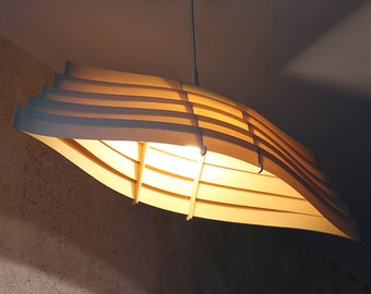 Hanging Light Fixture in the Shape of a Wooden Boat – 33 Inches / Natural Ash Veneer / Dining Room Lighting / Housewarming Gifts