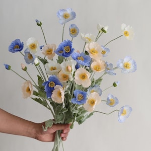23&quot; Artificial Poppy Flowers, Faux Poppy Flowers, Blue Spring Flowers, Faux Wildflowers/Poppy Decoration/Gift/Kitchen Decorations