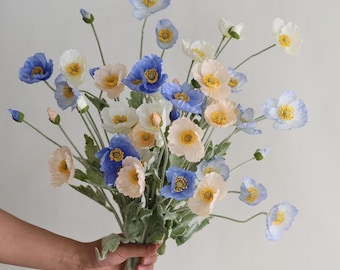 23" Artificial Poppy Flowers, Faux Poppy Flowers, Blue Spring Flowers, Faux Wildflowers/Poppy Decoration/Gift/Kitchen Decorations