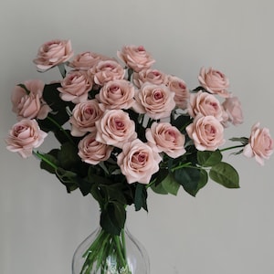 16&quot; Dusty Pink Roses, Real Touch Roses, Real Touch Flowers, Silk Roses, Fake Flowers, Blush Pink Flowers, Garden Flower Gift