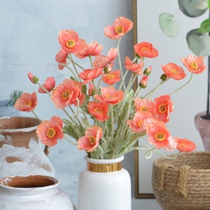 Coral Poppy Flowers, Artificial Poppy, Silk Wildflowers, Silk Poppy, Spring Flowers, Artificial Coral Flowers, Faux Wildflowers,