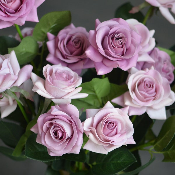 Mauve Roses, Real Touch Flowers, Mauve purple Decor, Mauve flowers, Real Looking Roses, Real Touch Roses, Purple Roses, Mauve silk flowers