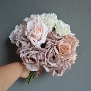 Real Touch Rose Bundel, Morandi Roze Rozen, Kunstbloemen, Bruiloft Decor, Woondecoratie, Morandi koffie, Realistische bloem5039