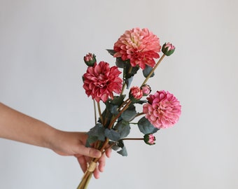 3 Stems Hot Pink Silk Dahlia Bouquet, Faux Dahlia, Artificial Flowers, Fake Dahlia/Floral Arrangement/Wedding/Home Decoration/Gifts