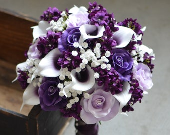 Purple Wedding Bouquet, Calla Lily Bouquet, Calla Lilies Wedding Package, Purple Bouquet, Purple Calla Lily Bouquet, Purple Bridal Bouquet
