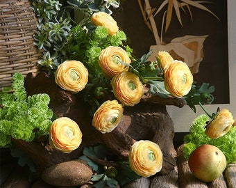 Yellow Ranunculus, Fake Ranunculus, Luxe faux Ranunculus, Silk Ranunculus, Wholesale Artificial Flowers, Artificial Flowers