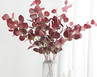 35.4" Fall Stems, Burgundy Eucalyptus, Red Eucalyptus, Artificial Silk Eucalyptus, Home Decor/Wedding/Kitchen Decor/Gift