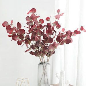 35.4" Fall Stems, Burgundy Eucalyptus, Red Eucalyptus, Artificial Silk Eucalyptus, Home Decor/Wedding/Kitchen Decor/Gift