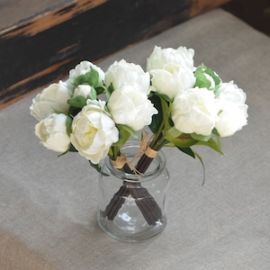 Ivory Peonies Real Touch Silk Bridal Bouquets Wedding Centerpieces Bridesmaid Bouquets Off White Peonies