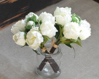 Ivory Peonies Real Touch Silk Bridal Bouquets Wedding Centerpieces Bridesmaid Bouquets Off White Peonies