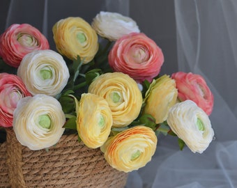 Luxe faux Renonculus, Renoncule en soie, Arrangement de fleurs artificielles, Fausse Renoncule, Fleurs artificielles en gros, Fleurs artificielles